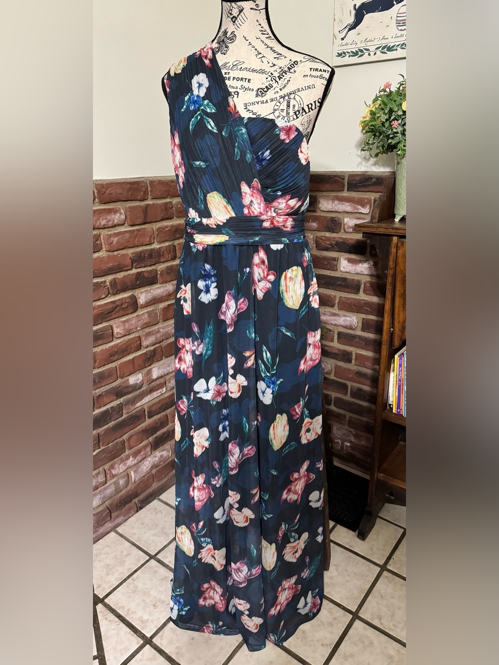 Smash! Poinsettia One Shoulder Floral Pleated Maxi Dress XL NWT